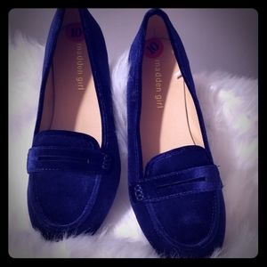 BLUE VELVET SLIP ONS